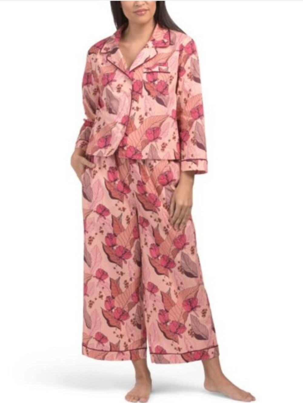 Mersea Over The Moon Rosewood Floral Pink Two-Piece Pajama Set